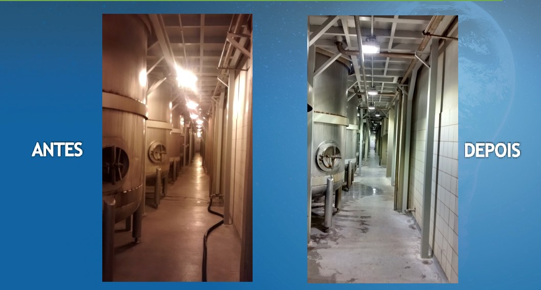 Antes e depois de projeto de iluminação TAIRIS